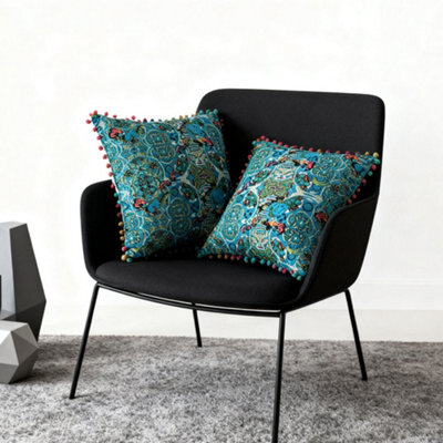Living And Home Set Of Two Exotic-Style Faux Linen Double-Sided Pattern Throw Pillows, 45Cm (W) X 45Cm (D) - image 1