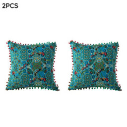 Living And Home Set Of Two Exotic-Style Faux Linen Double-Sided Pattern Throw Pillows, 45Cm (W) X 45Cm (D) - thumbnail 4