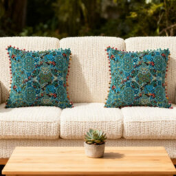 Living And Home Set Of Two Exotic-Style Faux Linen Double-Sided Pattern Throw Pillows, 45Cm (W) X 45Cm (D) - thumbnail 3