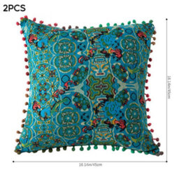 Living And Home Set Of Two Exotic-Style Faux Linen Double-Sided Pattern Throw Pillows, 45Cm (W) X 45Cm (D) - thumbnail 9