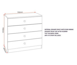 Seconique Denver 4 Drawer Chest Of Drawers Blue Gloss Metal Drawer Runners And Handles - thumbnail 7