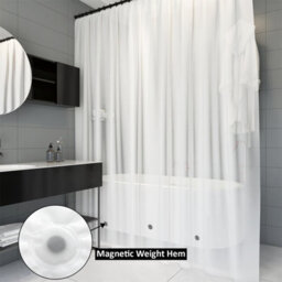 Neel Blue Shower Curtain Liner, Mould & Mildew Resistant With 12 Curtain Hooks, 180Cm X 180Cm - Frosty White With Bottom Magnet - thumbnail 9