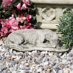 Burgess Laying Lurcher Stone Statue Greyhound Whippet Animal Outdoor British Made Garden Ornament - thumbnail 1