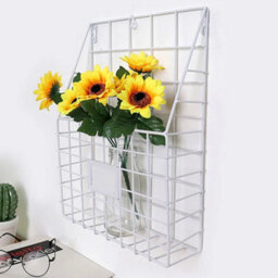 White Wire Magazine Newspaper Basket Wall Mounted Post Storage Rack Organizer Office