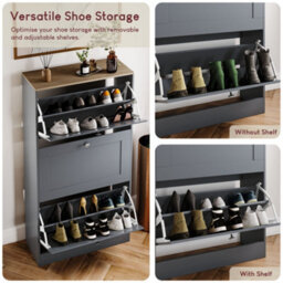 Lassic Vida Designs 3 Drawer Shoe Storage Cabinet For Hallway Shoe Cupboard Organiser Up To Size 10, H 117 X W 58 X D 24 Cm, Grey & Oak - thumbnail 8