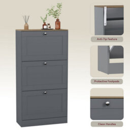 Lassic Vida Designs 3 Drawer Shoe Storage Cabinet For Hallway Shoe Cupboard Organiser Up To Size 10, H 117 X W 58 X D 24 Cm, Grey & Oak - thumbnail 9