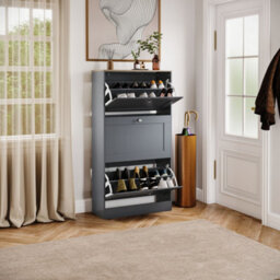 Lassic Vida Designs 3 Drawer Shoe Storage Cabinet For Hallway Shoe Cupboard Organiser Up To Size 10, H 117 X W 58 X D 24 Cm, Grey & Oak - thumbnail 6