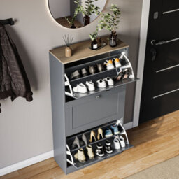 Lassic Vida Designs 3 Drawer Shoe Storage Cabinet For Hallway Shoe Cupboard Organiser Up To Size 10, H 117 X W 58 X D 24 Cm, Grey & Oak - thumbnail 3