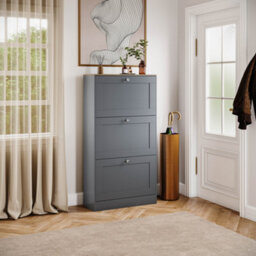 Lassic Vida Designs 3 Drawer Shoe Storage Cabinet For Hallway Shoe Cupboard Organiser Up To Size 10, H 117 X W 58 X D 24 Cm, Grey & Oak - thumbnail 5