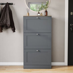 Lassic Vida Designs 3 Drawer Shoe Storage Cabinet For Hallway Shoe Cupboard Organiser Up To Size 10, H 117 X W 58 X D 24 Cm, Grey & Oak - thumbnail 2