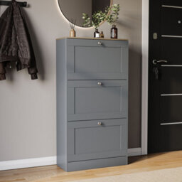 Lassic Vida Designs 3 Drawer Shoe Storage Cabinet For Hallway Shoe Cupboard Organiser Up To Size 10, H 117 X W 58 X D 24 Cm, Grey & Oak - thumbnail 1