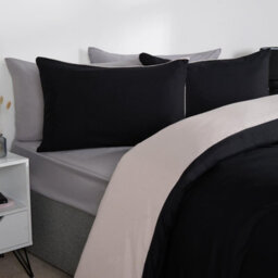 Ohs Reversible Duvet Cover Pillowcase Bedding Set, Black Cream- King - thumbnail 3