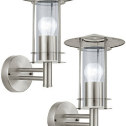 Stylish 2 Pack Ip44 Outdoor Wall Lights With Stainless Steel And Glass Shade - 60W E27 For Porch
