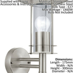 Stylish 2 Pack Ip44 Outdoor Wall Lights With Stainless Steel And Glass Shade - 60W E27 For Porch - thumbnail 2