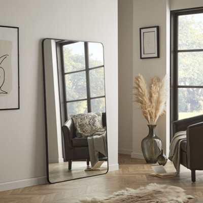 The Online Mirror Shop Large Mirror Camden Rectangular Shape, Curved Corner With Black Aluminium Frame- H150Cm X W85Cm X D3Cm For Living Room - image 1