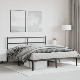 Berkfield Metal Bed Frame Without Mattress With Headboard Black 160X200Cm - thumbnail 4