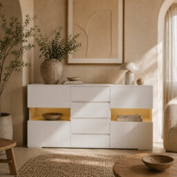 Wyld Haus Latoli High Gloss White Sideboard With Integrated Led Lighting, 4 Drawers 4 Doors, 120Cm - thumbnail 1