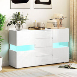 Wyld Haus Latoli High Gloss White Sideboard With Integrated Led Lighting, 4 Drawers 4 Doors, 120Cm - thumbnail 3
