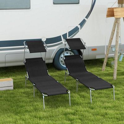 Outsunny Folding Sun Lounger Set Of 2 W/ Sunshade Adjustable Backrest Black - image 1