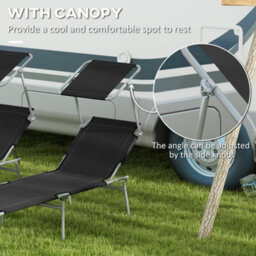 Outsunny Folding Sun Lounger Set Of 2 W/ Sunshade Adjustable Backrest Black - thumbnail 6