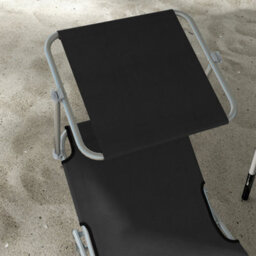 Outsunny Folding Sun Lounger Set Of 2 W/ Sunshade Adjustable Backrest Black - thumbnail 8