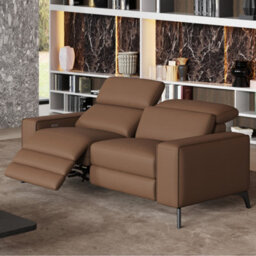 Valencia Esther Top Grain Leather Loveseat Sofa Brown Kiln Dried Hardwood Frame Power Headrests Power Recliners - thumbnail 2