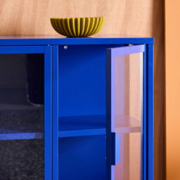 Sweeek - Industrial Metal And Tempered Glass Sideboard With 3 Doors 100Cm, Arkansas, Blue, 100X35X80 Cm - thumbnail 9