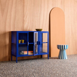 Sweeek - Industrial Metal And Tempered Glass Sideboard With 3 Doors 100Cm, Arkansas, Blue, 100X35X80 Cm - thumbnail 7