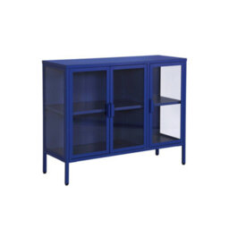 Sweeek - Industrial Metal And Tempered Glass Sideboard With 3 Doors 100Cm, Arkansas, Blue, 100X35X80 Cm - thumbnail 2