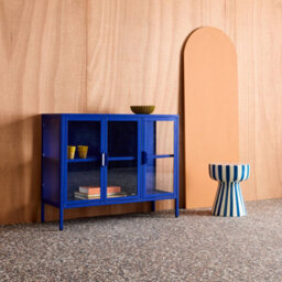 Sweeek - Industrial Metal And Tempered Glass Sideboard With 3 Doors 100Cm, Arkansas, Blue, 100X35X80 Cm - thumbnail 6