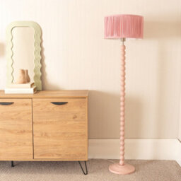Valuelights Bobbins Painted Rose Floor Lamp With Ruched Pleated Blush Pink Drum Shade - thumbnail 5