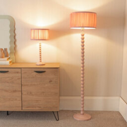 Valuelights Bobbins Painted Rose Floor Lamp With Ruched Pleated Blush Pink Drum Shade - thumbnail 3