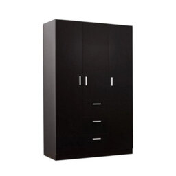 Black 3 Door 3 Drawer Wardrobe With Storage Shelf Hanging Rail Bedroom Clothes Closet - thumbnail 5
