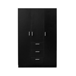 Black 3 Door 3 Drawer Wardrobe With Storage Shelf Hanging Rail Bedroom Clothes Closet - thumbnail 6