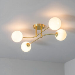 Luminosa Lighting Luminosa Otto Semi Flush Satin Brushed Gold Effect Plate & Gloss Opal Glass 4 Light Dimmable Ip20 - G9