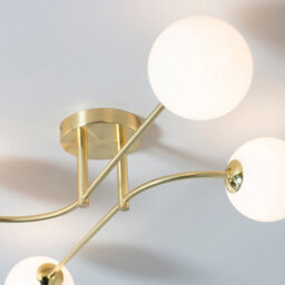 Anson Lighting Fresco Satin Brushed Gold With Gloss Opal Glass Shades Trendy 4 Light Semi Flush Ceiling Light - thumbnail 4