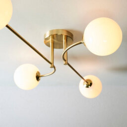Anson Lighting Fresco Satin Brushed Gold With Gloss Opal Glass Shades Trendy 4 Light Semi Flush Ceiling Light - thumbnail 6