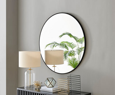 Furniturebox Emma 100Cm Large Art Deco Black Metal Frame Round Hallway Bedroom Dining And Living Room Wall Mirror - image 1