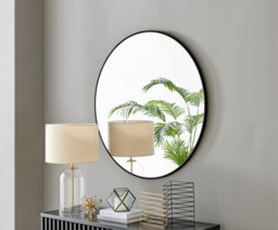 Furniturebox Emma 100Cm Large Art Deco Black Metal Frame Round Hallway Bedroom Dining And Living Room Wall Mirror