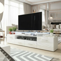 Evora 194Cm Modern Tv Unit White High Gloss Media Cabinet With Sleek Contemporary Design Led - thumbnail 1
