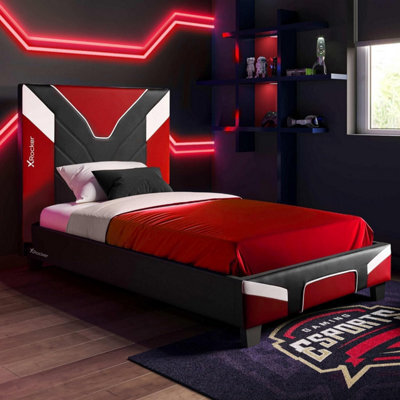 X Rocker X-Rocker Cerberus Gaming Bed, 3Ft Single Upholstered Bedstead Frame, Red Black White With 90X190Cm Mattress Included - image 1