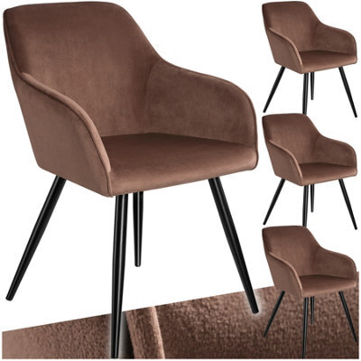 Tectake Set Of 4 Dining Chair Marilyn - With Armrests, Padded, Velvet Look, Black Steel Legs - Brown/black - image 1
