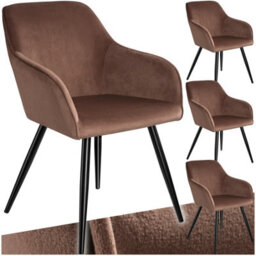 Tectake Set Of 4 Dining Chair Marilyn - With Armrests, Padded, Velvet Look, Black Steel Legs  - Brown/black