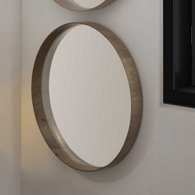 Pacific Lifestyle Natural Wood Veneer Deep Edge Round Wall Mirror Large - image 1