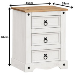 Mercers Furniture Corona White Painted Medium 3 Drawer Bedside Chest Table Solid Wood Pine With Mexican Styling Wooden - thumbnail 4