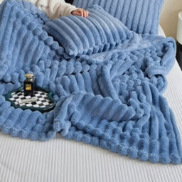Thehotsale Flannel Super Soft Warm Reversible Fluffy Striped Throw Blanket Blue 150Cm W X 100Cm D Livingroom Bedroom Patio - thumbnail 3