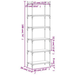 Berkfield Bookcase 6-Tier Brown Oak 60X30X188 Cm Engineered Wood - thumbnail 9