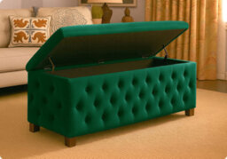 120Cm Wide Empire Ottoman Storage Box With Legs, Forest Green Velvet Chesterfield Upholstered Ottoman Footstool Coffee Table - thumbnail 5