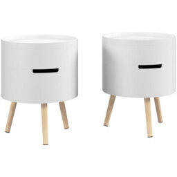 Wyld Haus Lalo Set Of 2 Round 3-Tier Wooden Side Tables With Hidden Storage And Tray Tops - White And Natural - thumbnail 2
