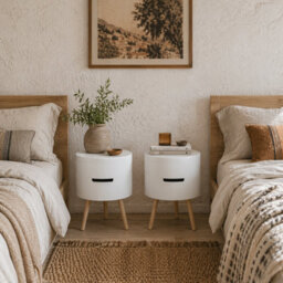Wyld Haus Lalo Set Of 2 Round 3-Tier Wooden Side Tables With Hidden Storage And Tray Tops - White And Natural - thumbnail 1